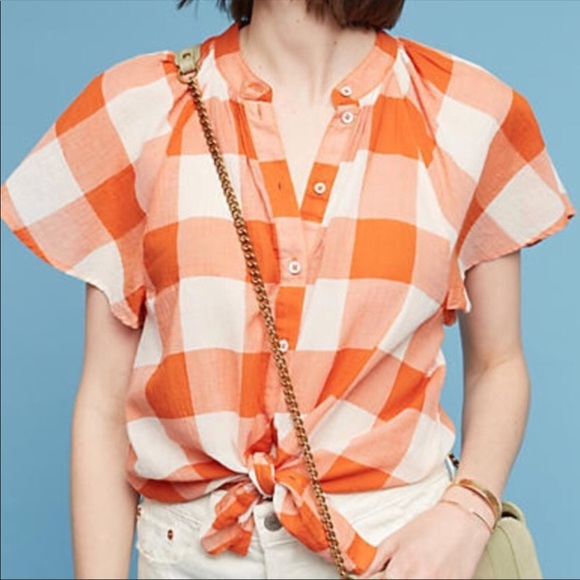 Maeve Tops - Maeve plaid flutter sleeve button up. Size Large